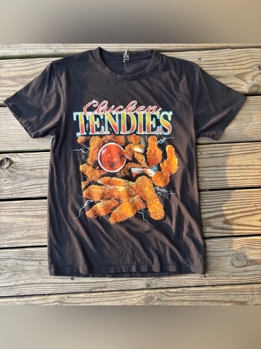 Chicken Tendies Graphic Black Crew Neck Short Sleeve Cotton T-Shirt M